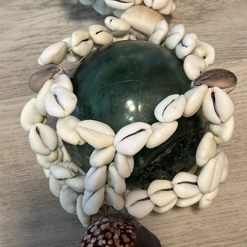 Vintage Japanese Fishing Float Glass Balls Shell Netting Nautical Coastal Decor